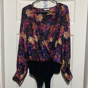 Woman’s Multi Color Long Sleeve Thong Bodysuit